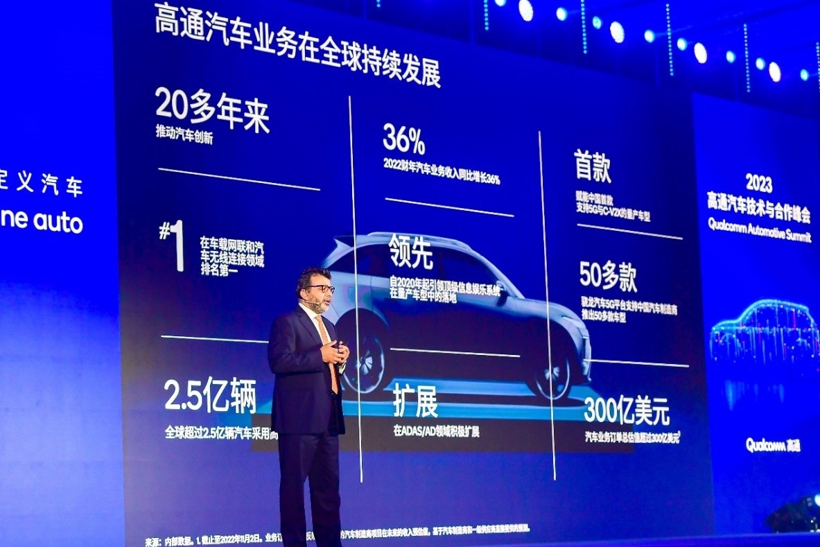 高通技術(shù)公司高級(jí)副總裁兼汽車(chē)業(yè)務(wù)總經(jīng)理Nakul Duggal發(fā)表主題演講。（受訪者供圖）