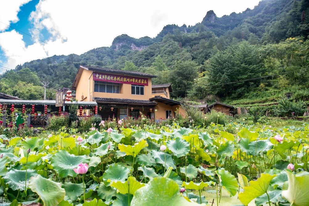 這是8月28日拍攝的華溪村村民開(kāi)設(shè)的農(nóng)家樂(lè)外景。新華社記者 唐奕 攝