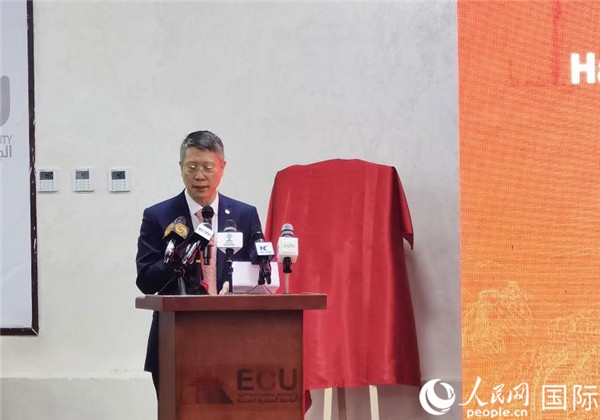 中國石化非洲代表處總代表衛(wèi)東致辭。人民網(wǎng)記者 沈小曉攝