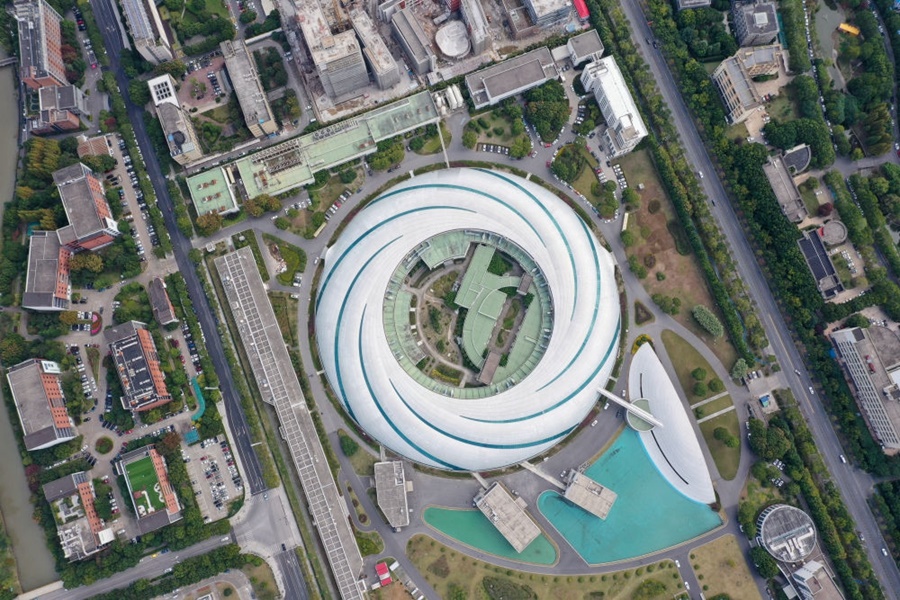 位于上海張江科學城的國家大科學裝置上海光源（2020年10月26日攝，無人機照片）。