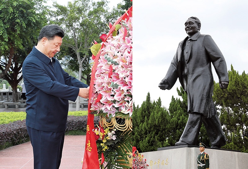 2020年10月14日，深圳經(jīng)濟(jì)特區(qū)建立40周年慶祝大會在廣東省深圳市隆重舉行。中共中央總書記、國家主席、中央軍委主席習(xí)近平在會上發(fā)表重要講話。這是當(dāng)天下午，習(xí)近平來到蓮花山公園，向鄧小平同志銅像敬獻(xiàn)花籃。 新華社記者 王曄/攝