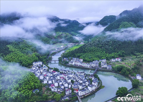 2024年6月19日，浙江省杭州市淳安縣楓樹嶺鎮(zhèn)下姜村，雨后云霧繚繞。