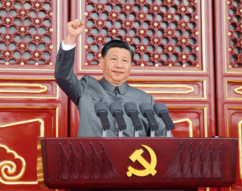 2021年7月1日，慶祝中國共產(chǎn)黨成立100周年大會在北京天安門廣場隆重舉行。中共中央總書記、國家主席、中央軍委主席習(xí)近平發(fā)表重要講話。 新華社記者 鞠鵬/攝