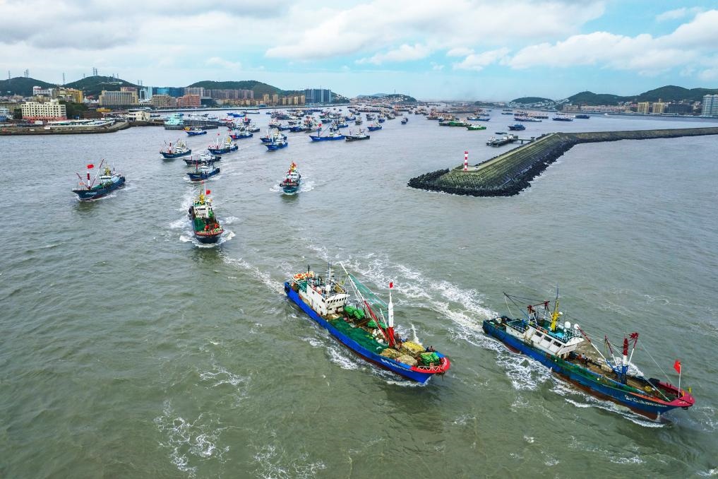 舟山沈家門水域漁船集中出海。（浙江海事局供圖）