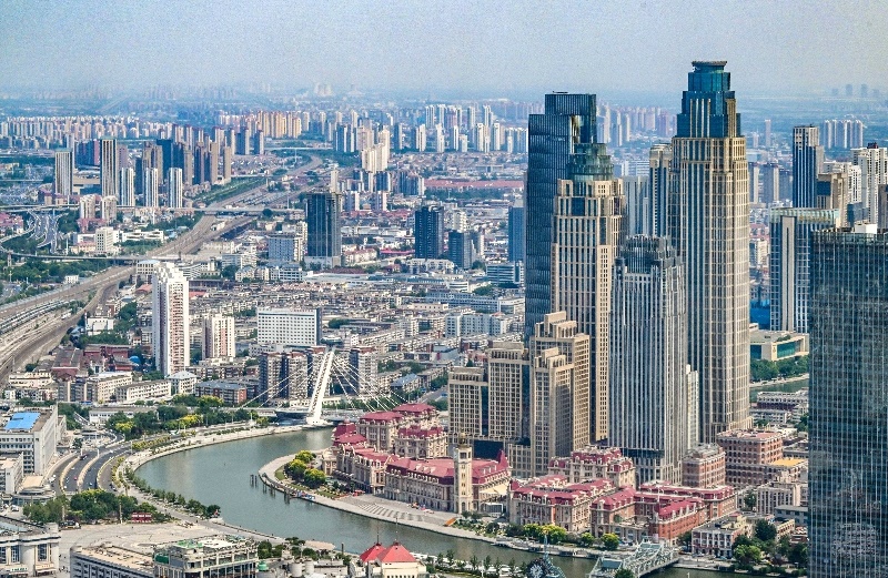 2023年6月16日，從直升機上拍攝的天津中心城區(qū)城市景觀。