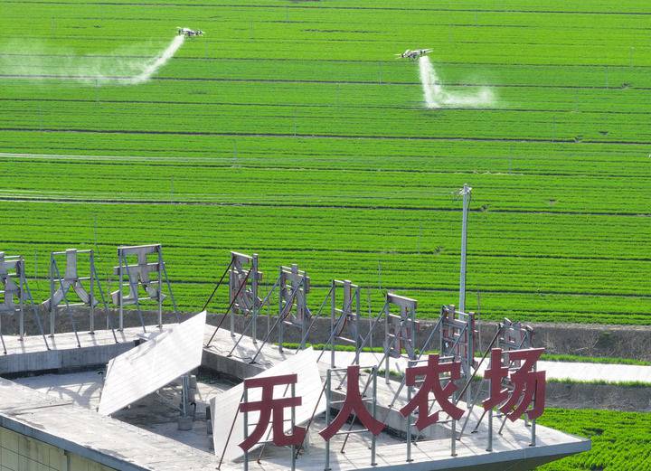 2024年3月19日，在安徽省亳州市譙城區(qū)趙橋鄉(xiāng)雙樓村的無人農場，農業(yè)無人機按照事先設定好的線路進行作業(yè)（無人機照片）。新華社記者 杜宇 攝