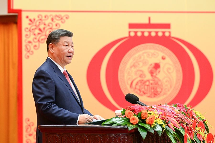 1月27日，中共中央、國務(wù)院在北京人民大會堂舉行2025年春節(jié)團拜會。中共中央總書記、國家主席、中央軍委主席習(xí)近平發(fā)表講話。新華社記者 李學(xué)仁 攝