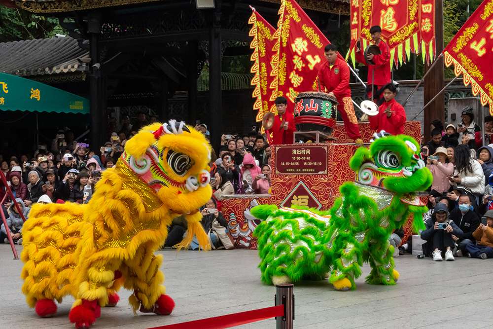 圖為廣東省佛山市祖廟的醒獅表演。